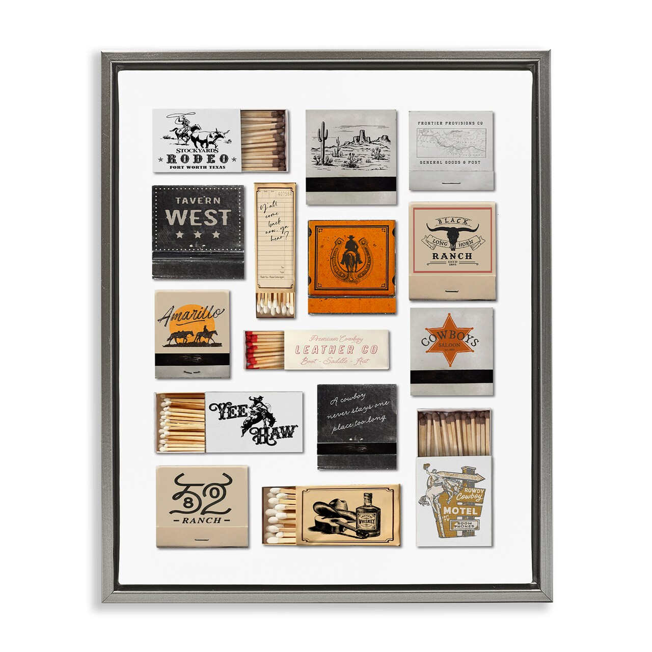 Stupell Industries Wild West Rodeo Matchbooks Floating Frame By Lettered and Lined
